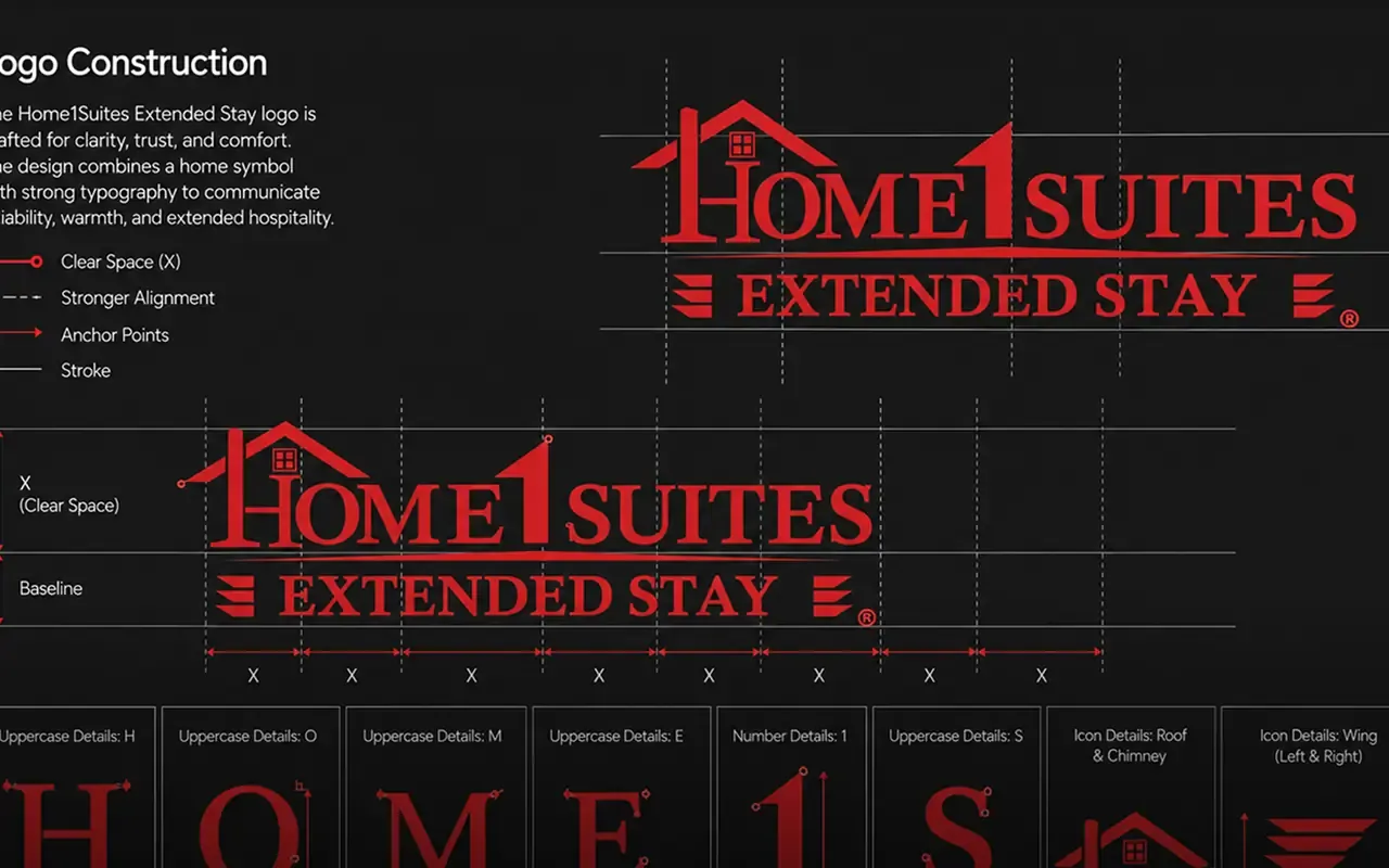 The Home 1 Suites Extended Stay logo set out on a construction grid