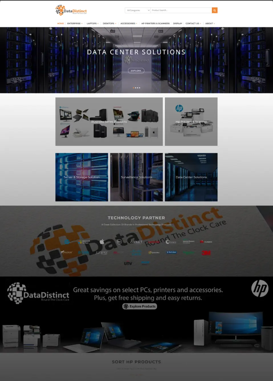 The DataDistinct store shown full length, with data centre solutions and product categories