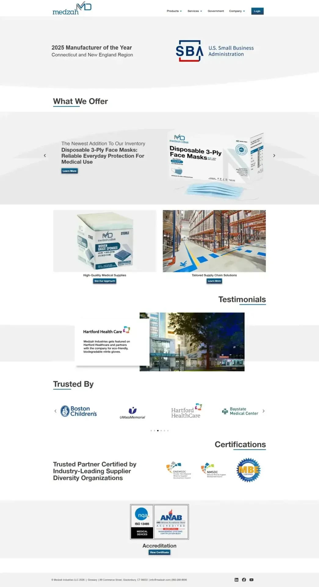 Medzah Industries website before and after the redesign, after